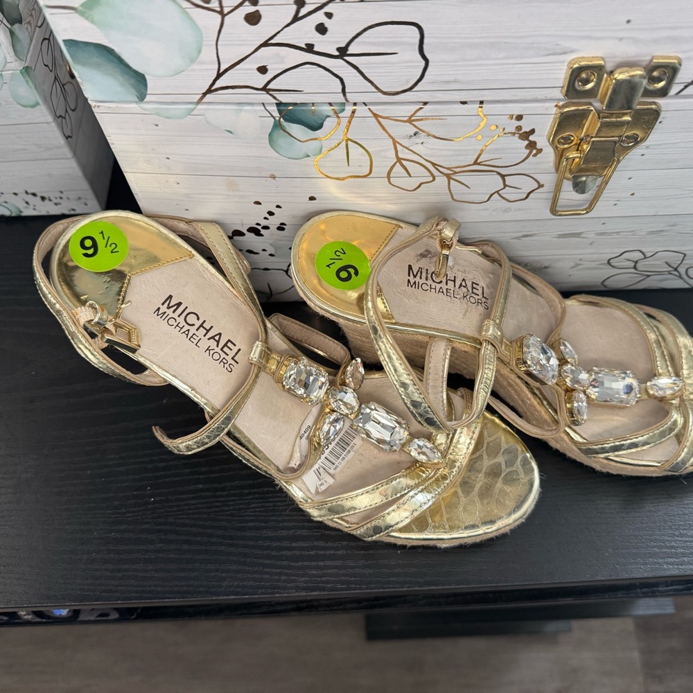 Michael Kors Shimmering Gold Crystal Sandals